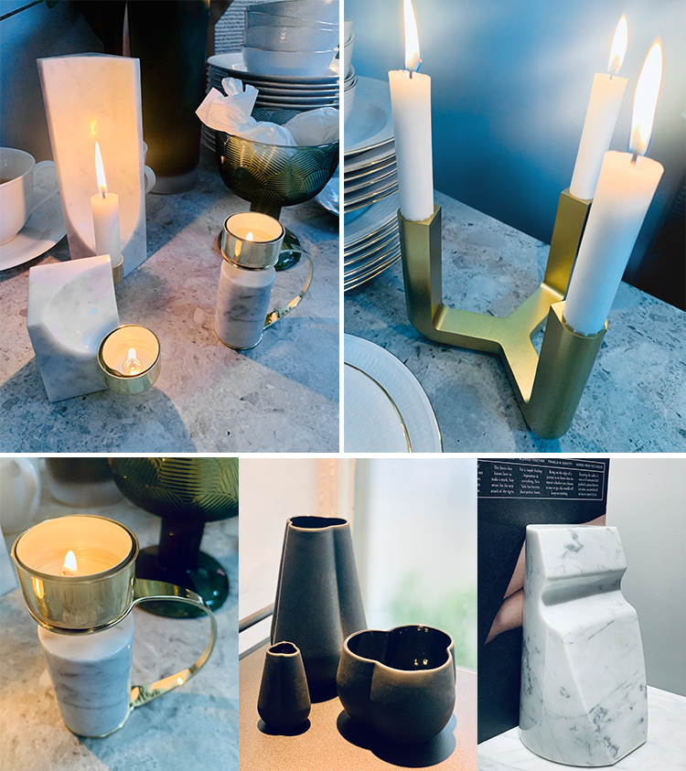 Vasen Clover, Ljusstaken Quarter candle, Heavy Talight och bokstödet Shoulder. Foto: Annika Rådlund