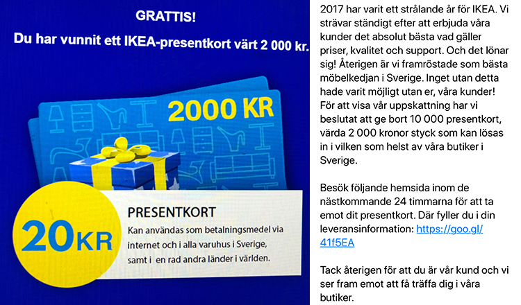 Se upp för Ikea-bluff om falska presentkort!